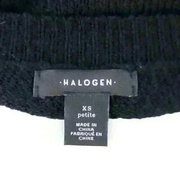 Halogen Black Crewneck Sweater with Tie Sleeves and High Low Hem Size XS Petite - Picture 4 of 8